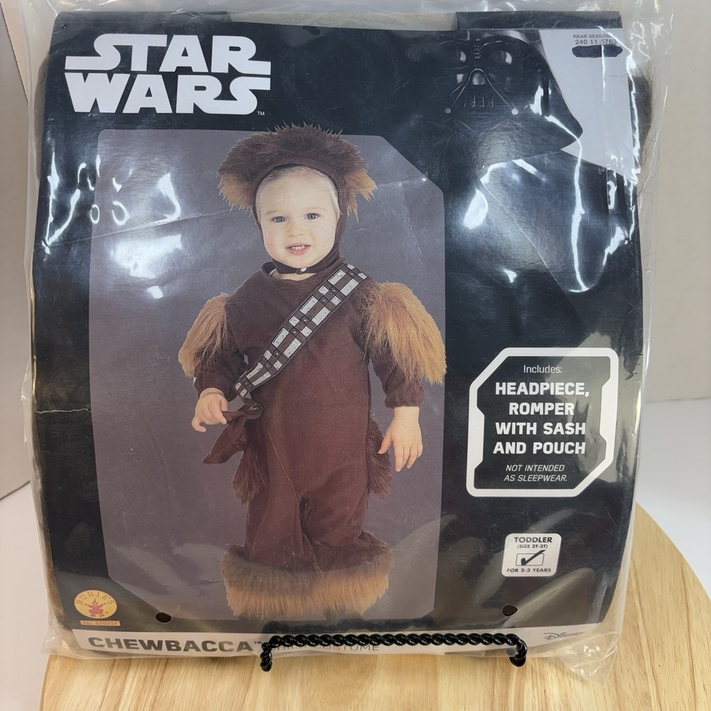NWT Star Wars Chewbacca Toddler Costume 2T-3T Brown Headpiece Romper Sash Pouch